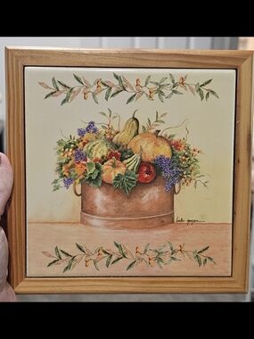 Harvest Copper Pot Tile Art Print - Brown, Green & Purple